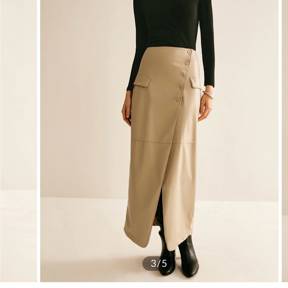Women’s Beige Asymmetric Button Maxi Skirt